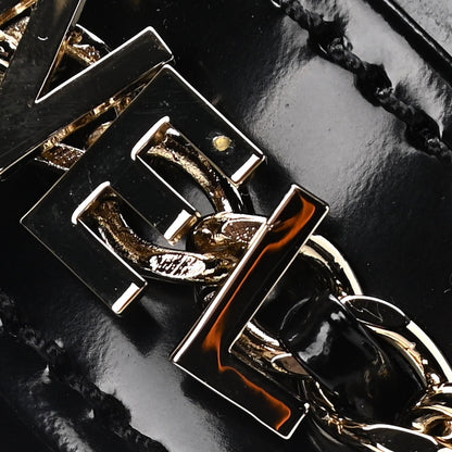 CHANEL SHINY PATENT CALFSKIN LOGO LOAFERS