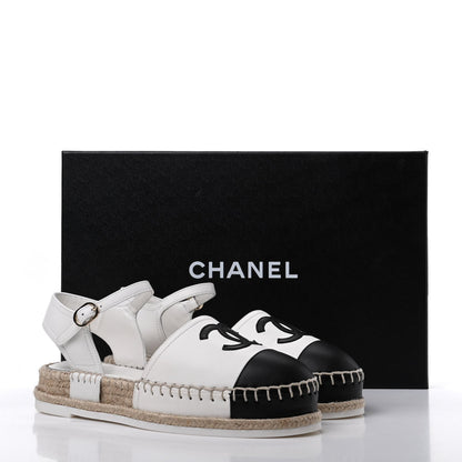 CHANEL CC LAMBSKIN CAP TOE ESPADRILLE SANDALS