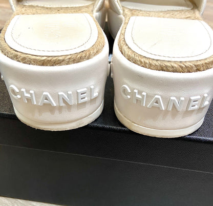 CHANEL CC LAMBSKIN LEATHER ESPADRILLE MULES