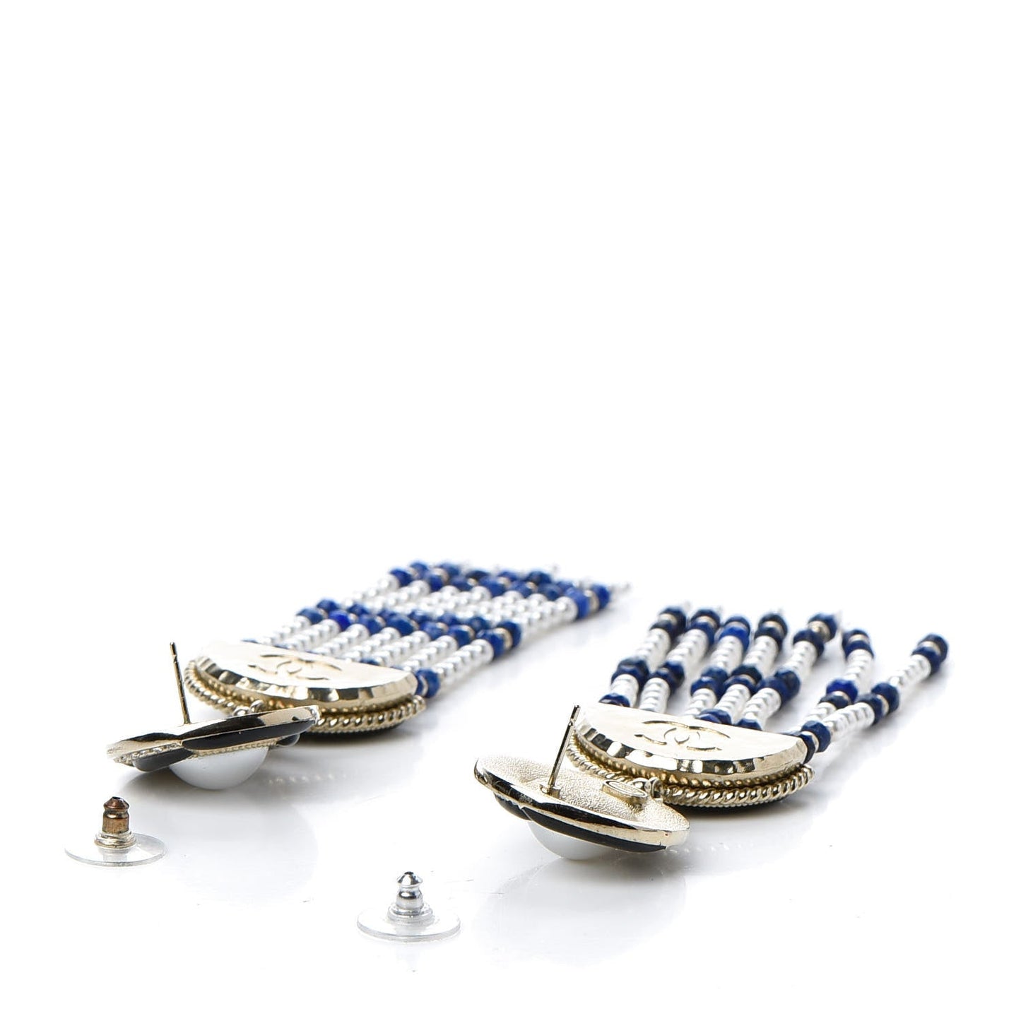 CHANEL LAPIS LAZULI FAUX PEARL & STRASS CC CHANDELIER EARRINGS