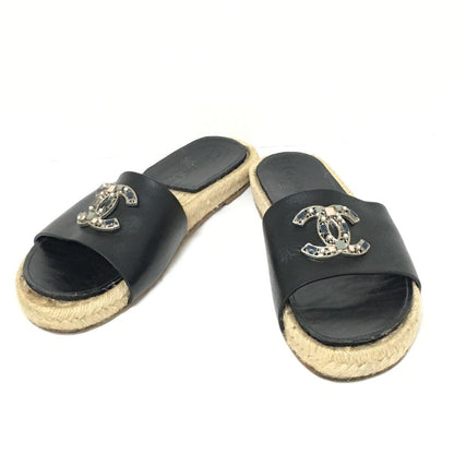 CHANEL CC LEATHER JEWELED ESPADRILLES MULES