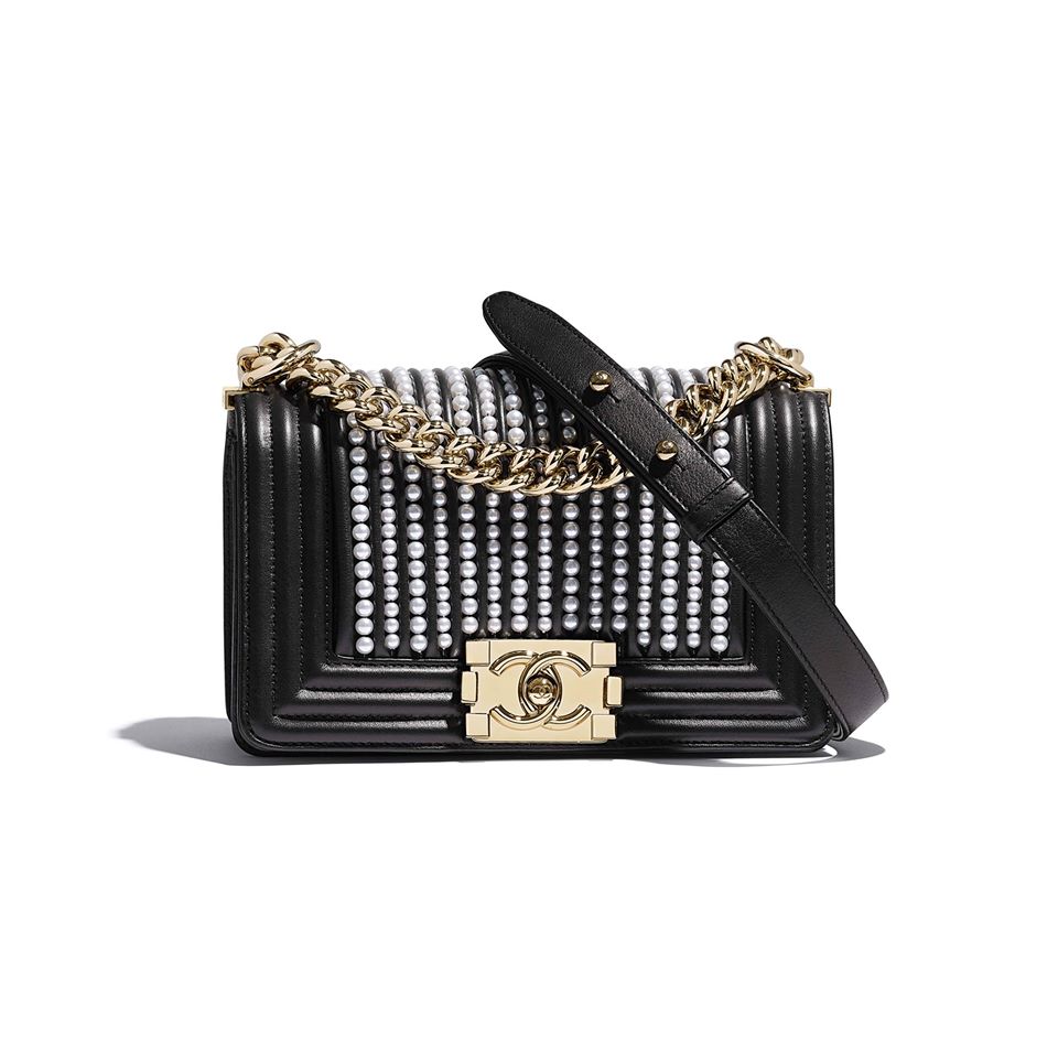 CHANEL CALFSKIN MEDIUM PEARL BOY BAG