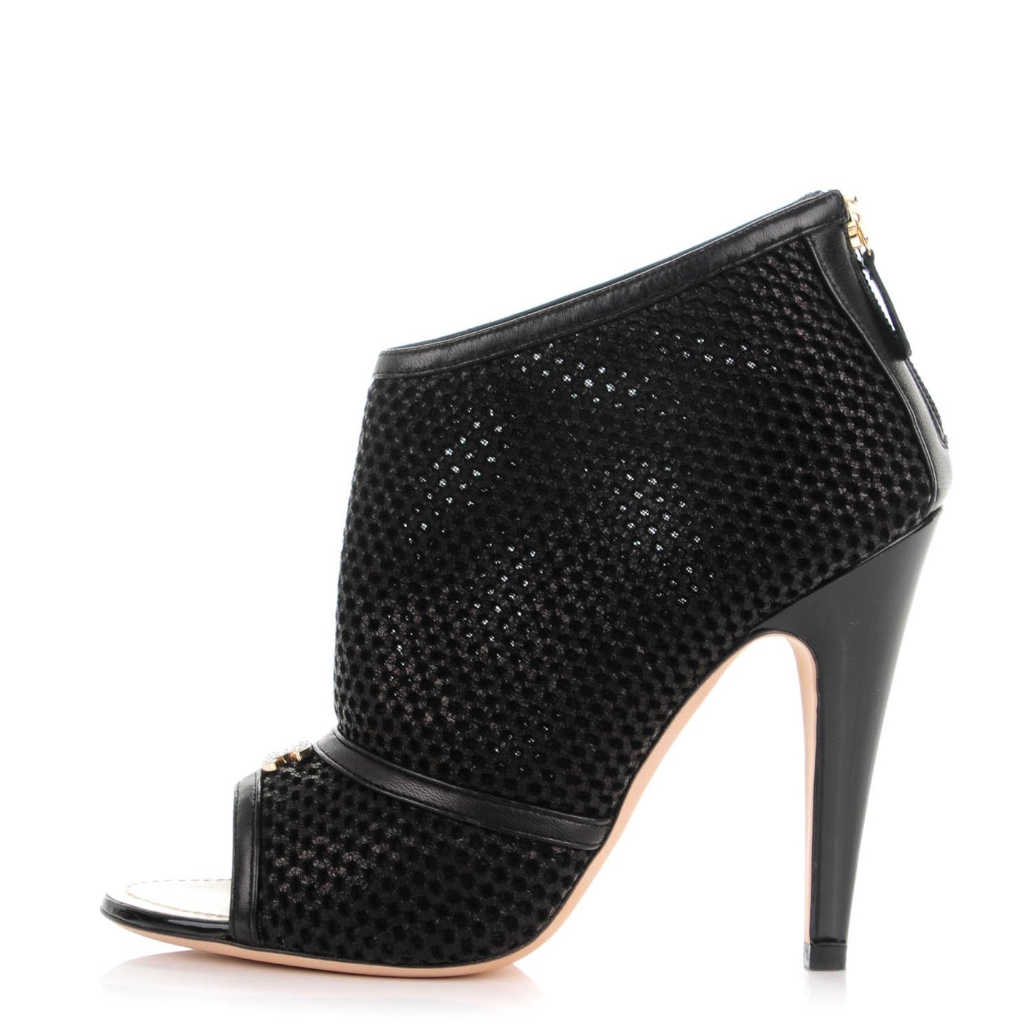 CHANEL MESH CC PEEP TOE ANKLE BOOTS