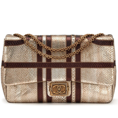 CHANEL PARIS-BOMBAY METALLIC PYTHON LARGE CLASSIC SINGLE FLAP BAG