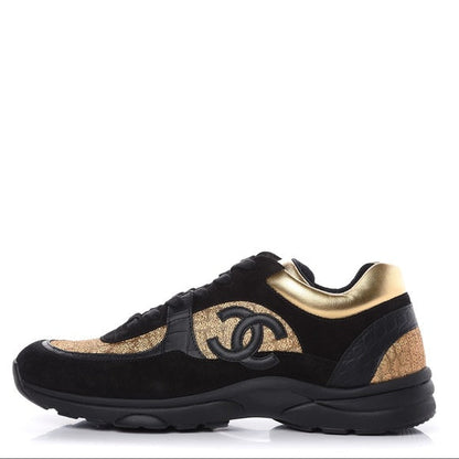 CHANEL CC  METALLIC SUEDE CALFSKIN MIXED FABRIC SNEAKERS