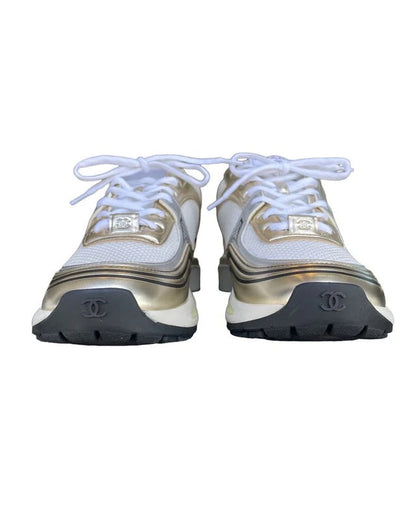 CHANEL MIXED FABRIC METALLIC LAMINATED CALFSKIN CC SNEAKERS