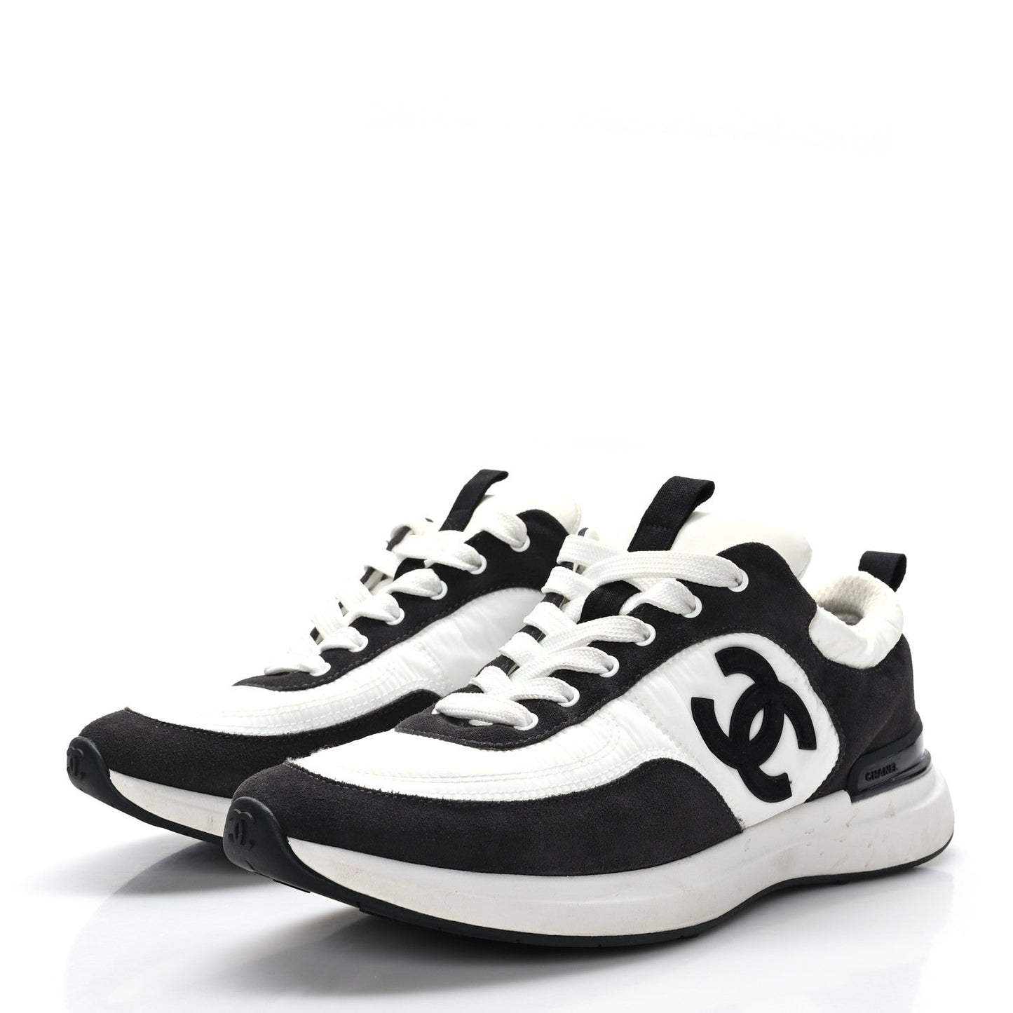 CHANEL CC CALFSKIN SUEDE & NYLON SNEAKERS