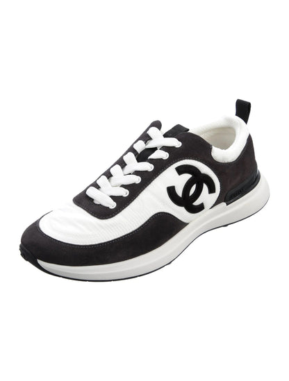 CHANEL CC CALFSKIN SUEDE & NYLON SNEAKERS