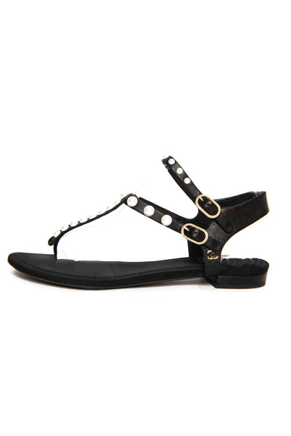 CHANEL PEARL EMBELLISHED THONG FLAT SANDALS