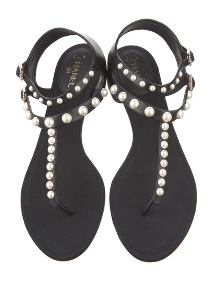CHANEL PEARL EMBELLISHED THONG FLAT SANDALS