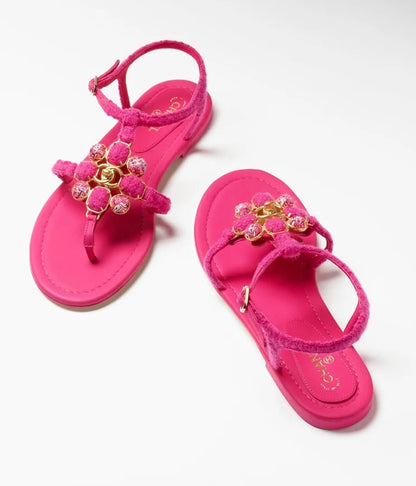 CHANEL TWEED & LAMBSKIN JEWELED SANDALS
