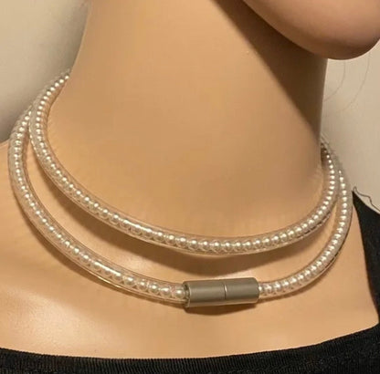 CHANEL PEARL GOLD-TONE MAGNETIC CLOSURE CHOKER NECKLACE