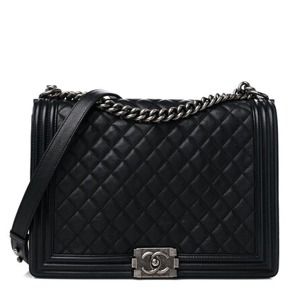 CHANEL QUILTED CALFSKIN LARGE BOY BAG RUTHENIUM HARDWARE