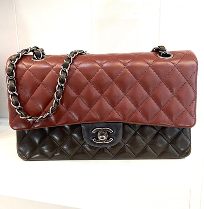 CHANEL QUILTED LAMBSKIN TRICOLOR CLASSIC DOUBLE FLAP BAG MEDIUM