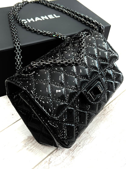 CHANEL QUILTED PATENT LEATHER REISSUE SO BLACK MINI FLAP BAG