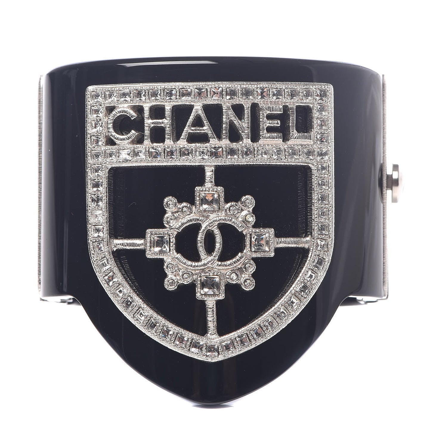 CHANEL RESIN SWAROVSKI BAGUETTE CRYSTAL CC CUFF BRACELET