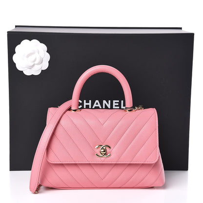 CHANEL CAVIAR CHEVRON QUILTED SMALL COCO HANDLE FLAP BAG