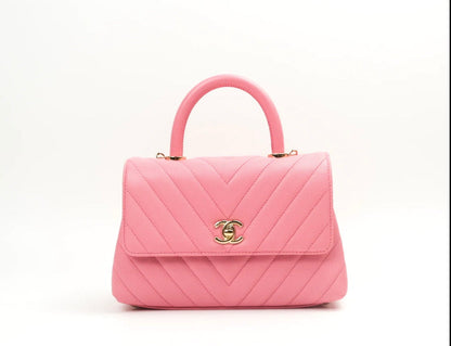 CHANEL CAVIAR CHEVRON QUILTED SMALL COCO HANDLE FLAP BAG