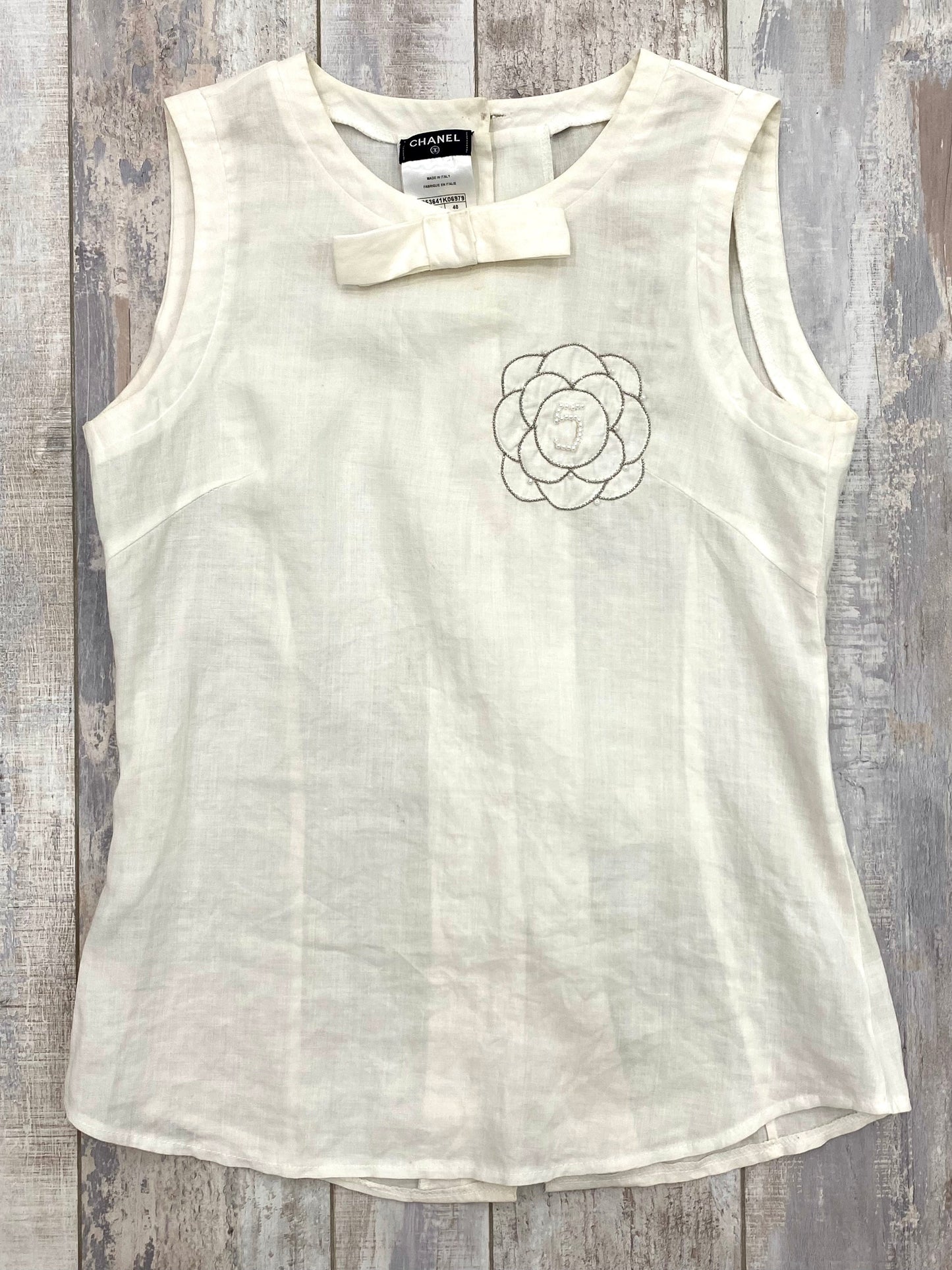 CHANEL NO. 5 CRYSTAL SLEEVELESS BLOUSE