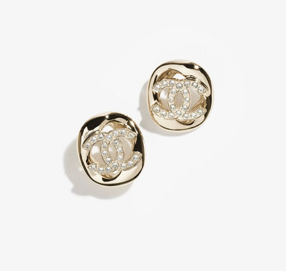 CHANEL STRASS GOLD PLATED CRYSTAL STUD EARRINGS
