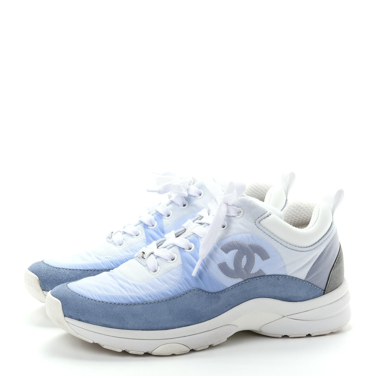 CHANEL CC SUEDE CALFSKIN NYLON SNEAKERS IN SKY BLUE