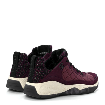 CHANEL CC TWEED SUEDE GRAINED CALFSKIN SNEAKERS