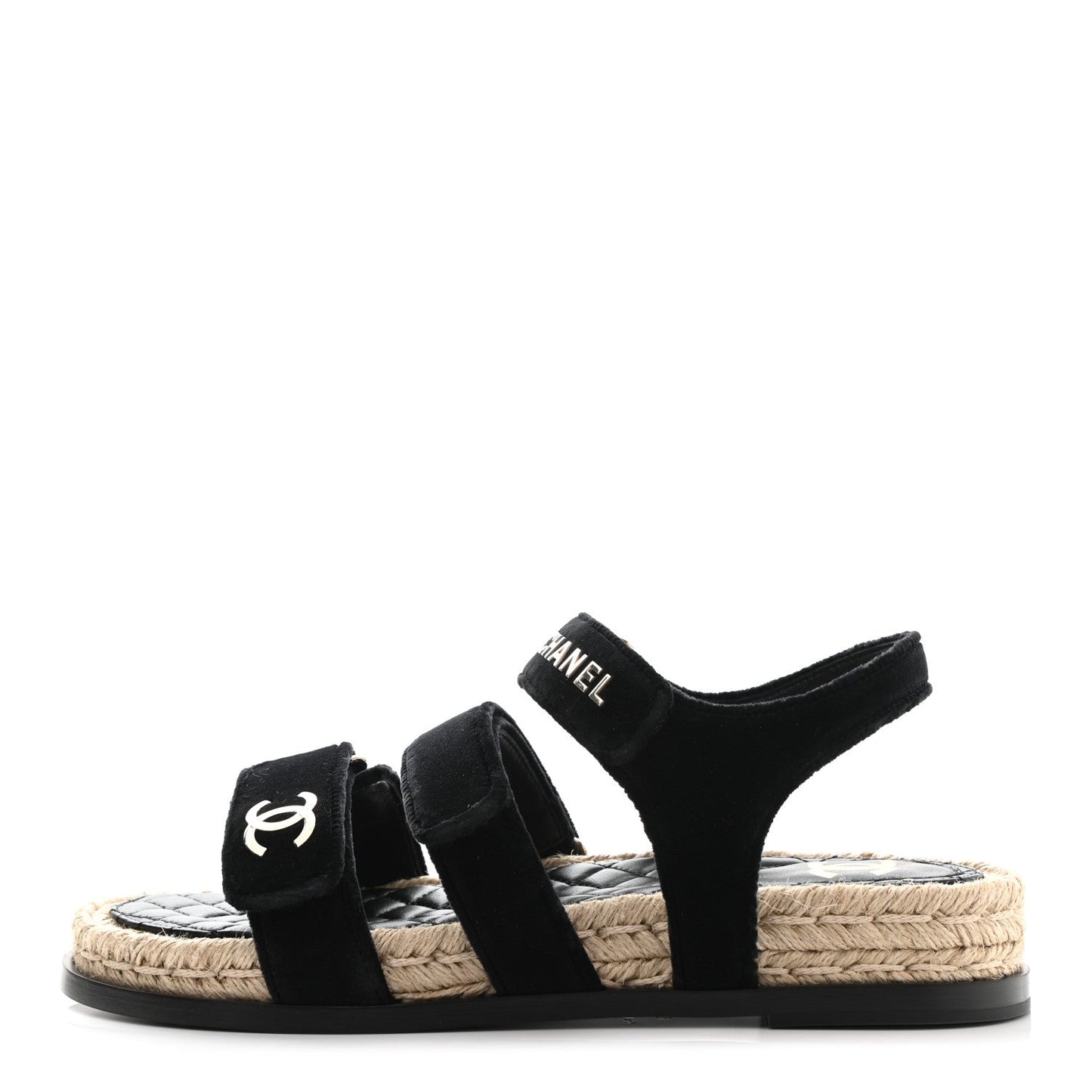 CHANEL CC VELVET LAMBSKIN FLAT SANDALS