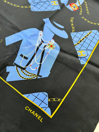 CHANEL COCO VINTAGE PORTRAIT SILHOUETTE SILK SCARF