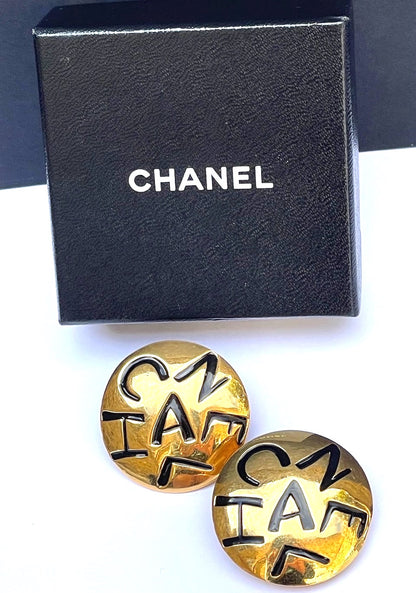 CHANEL VINTAGE  LOGO ENGRAVED CLIP-ON EARRINGS