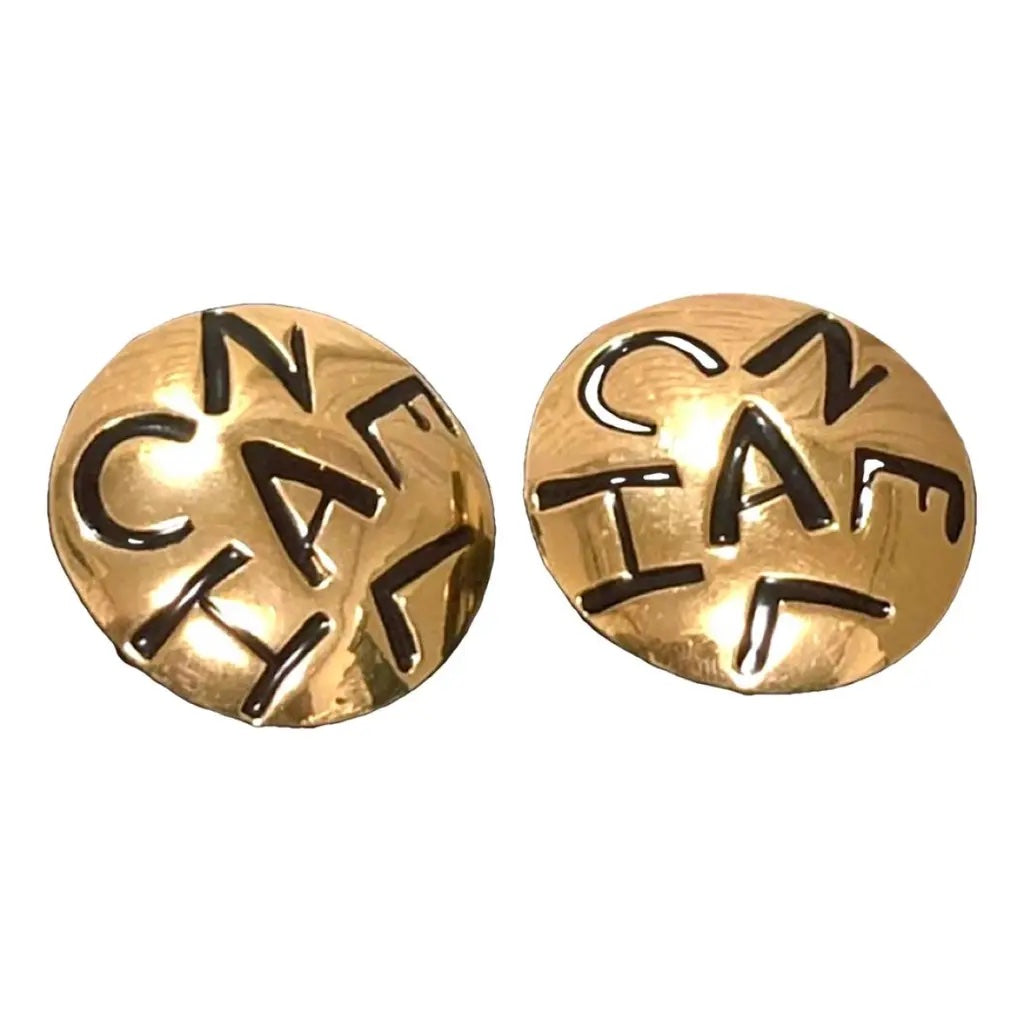 CHANEL VINTAGE  LOGO ENGRAVED CLIP-ON EARRINGS