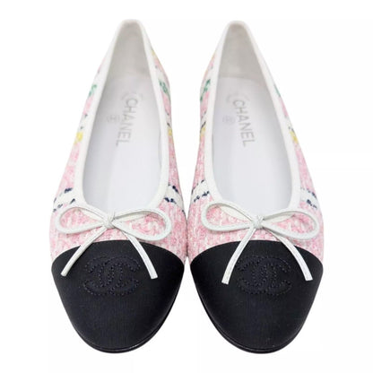 CHANEL TWEED METALLIC GROSGRAIN CAP TOE BALLET FLATS