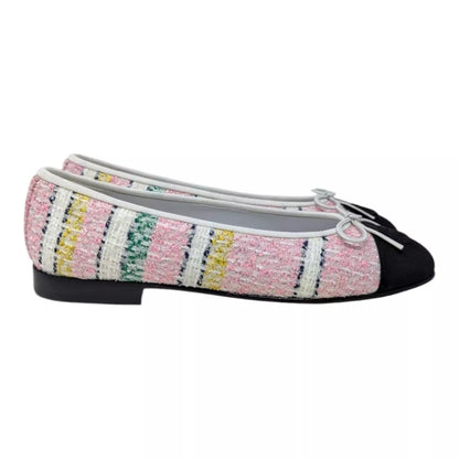 CHANEL TWEED METALLIC GROSGRAIN CAP TOE BALLET FLATS
