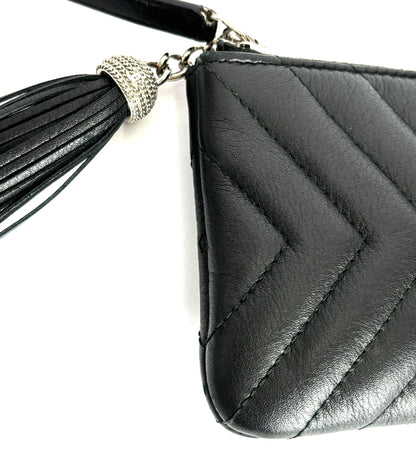 CHANEL LEATHER CHEVRON MINI TASSEL ZIP POUCH