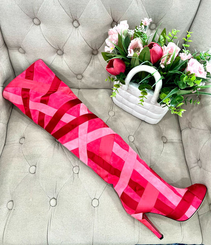 CHANEL PINK SUEDE BOOTS