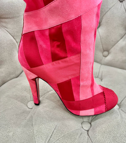 CHANEL PINK SUEDE BOOTS