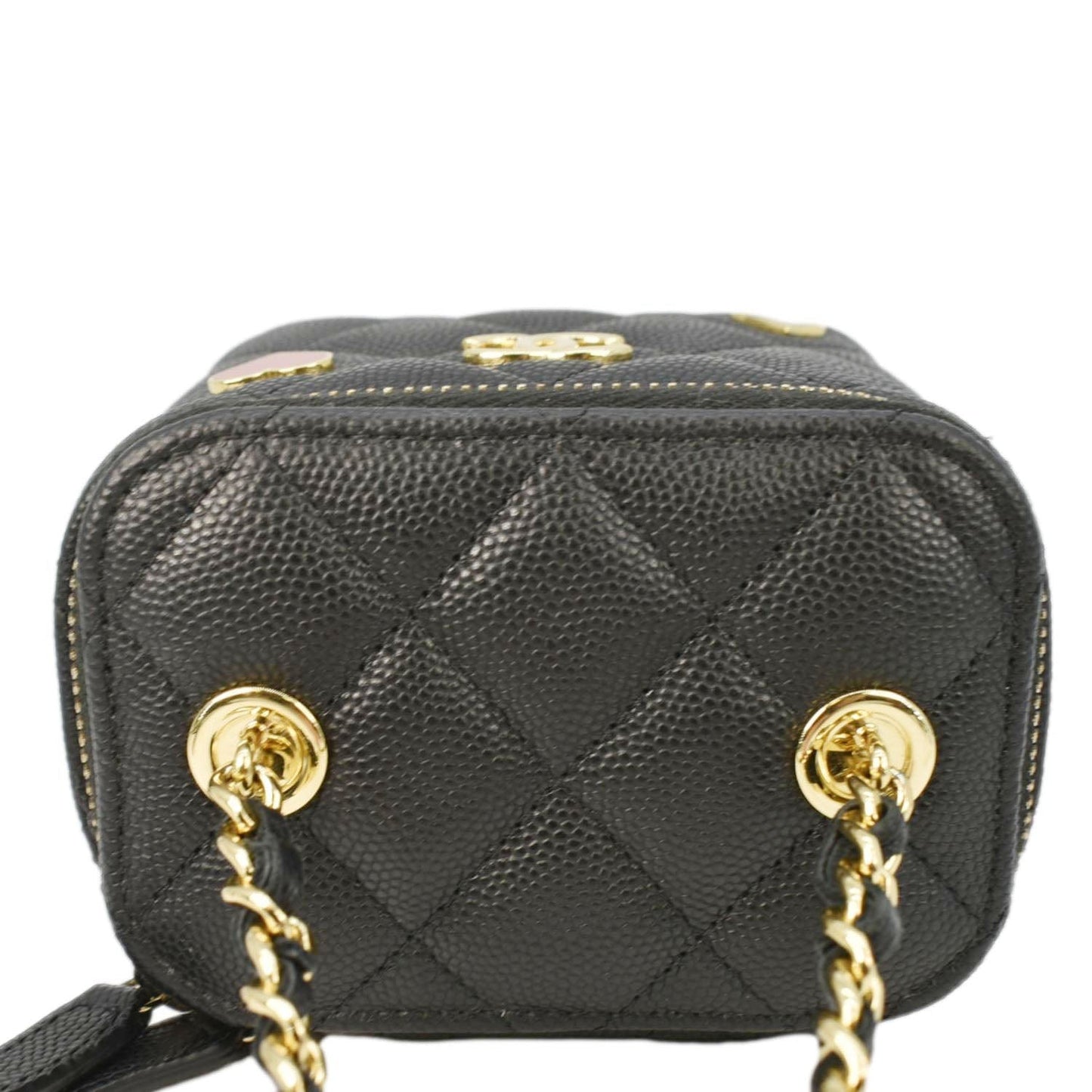 CHANEL Coco Casino Mini Quilted Caviar Leather Vanity Case Black