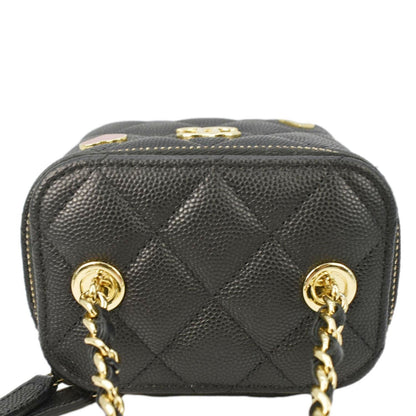 CHANEL Coco Casino Mini Quilted Caviar Leather Vanity Case Black