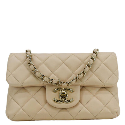 CHANEL Mini Rectangular Flap Quilted Leather Crossbody Bag Beige