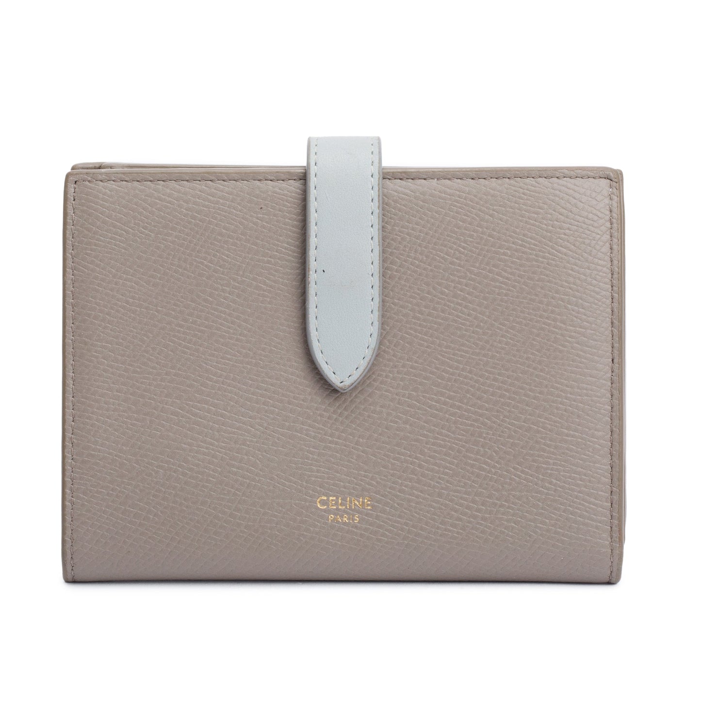 Celine 2020 Grey/Blue Bicolor Calfskin Leather Medium Strap Wallet