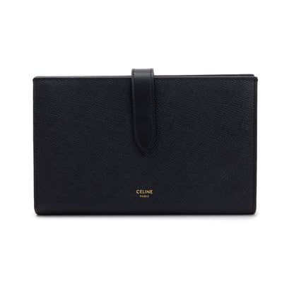 Celine 2021 Black Grained Calfskin Leather Large Strap Wallet