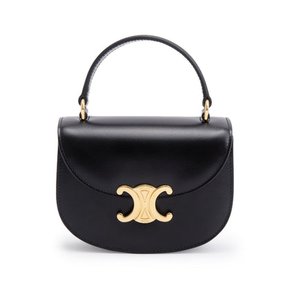 Celine 2021 Black Shiny Calfskin Leather Mini Besace Clea Shoulder Bag