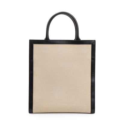 Celine 2021 Small Beige Canvas Black Calfskin Logo Vertical Cabas Tote