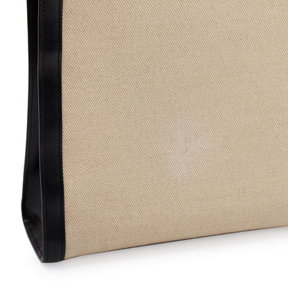 Celine 2021 Small Beige Canvas Black Calfskin Logo Vertical Cabas Tote