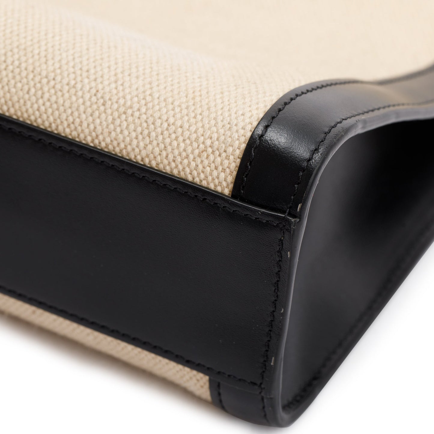 Celine 2021 Small Beige Canvas Black Calfskin Logo Vertical Cabas Tote