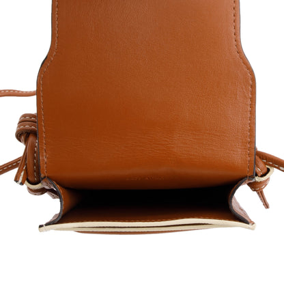 Celine 2021 White Triomphe Canvas & Tan Lambskin Leather Flap Phone Pouch