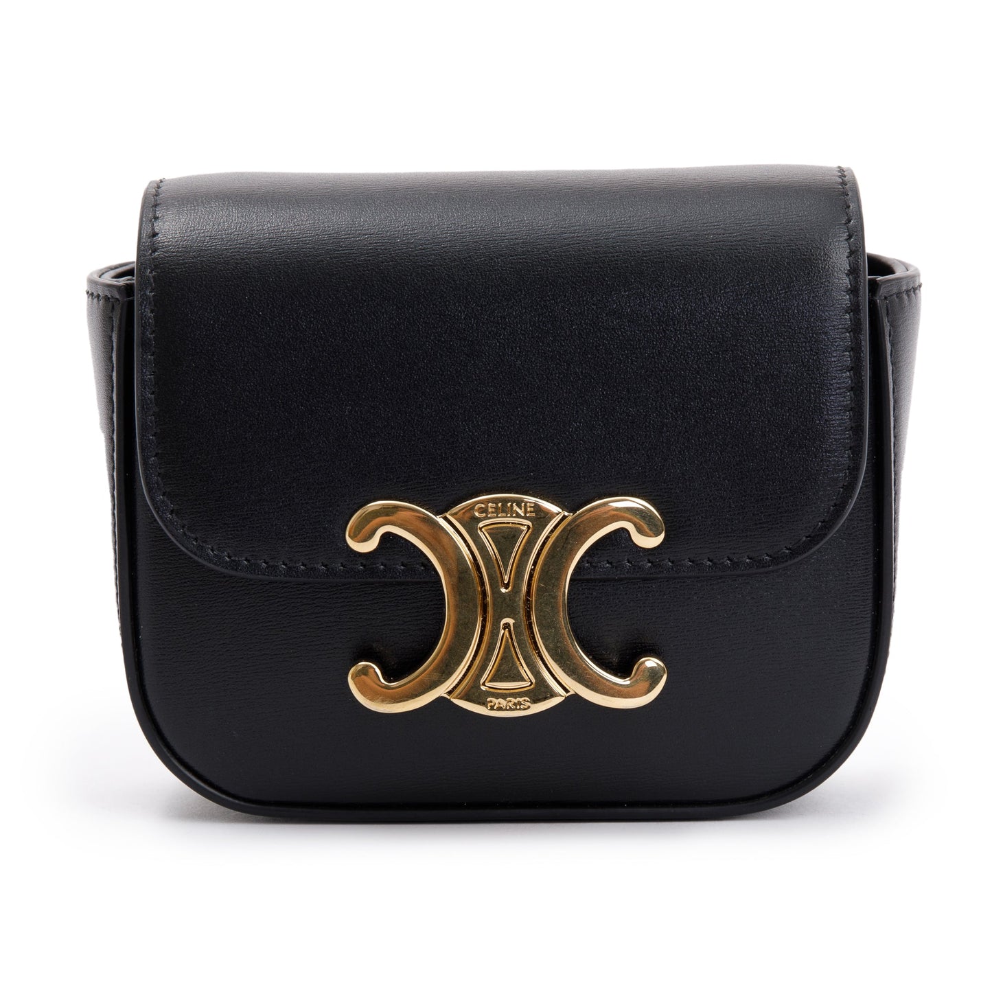 Celine 2022 Black Calfskin Leather Mini Triomphe Belt Bag