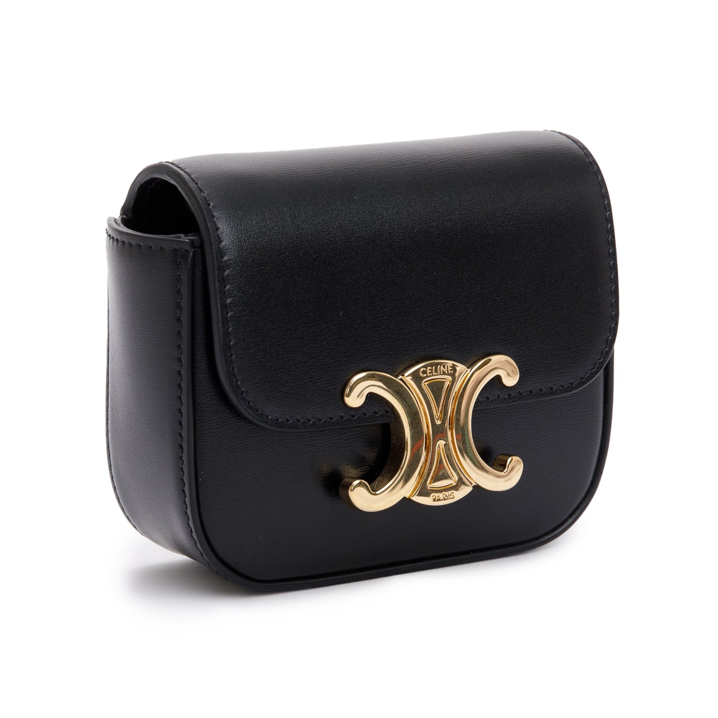Celine 2022 Black Calfskin Leather Mini Triomphe Belt Bag