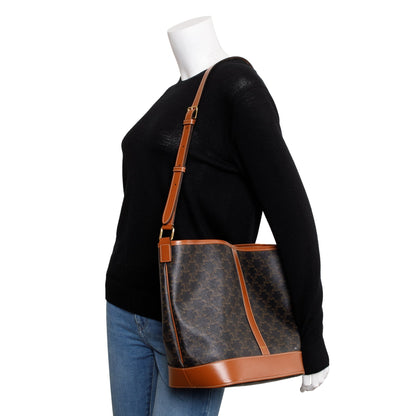 Celine 2020 Brown Triomphe Canvas Medium Bucket Bag