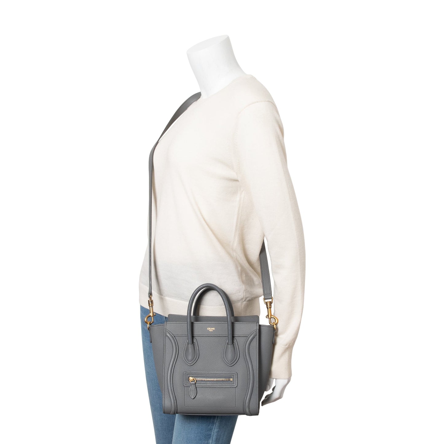 Celine 2022 Grey Calfskin Leather Nano Luggage Tote