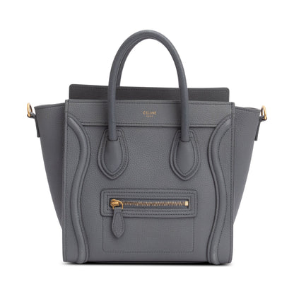 Celine 2022 Grey Calfskin Leather Nano Luggage Tote
